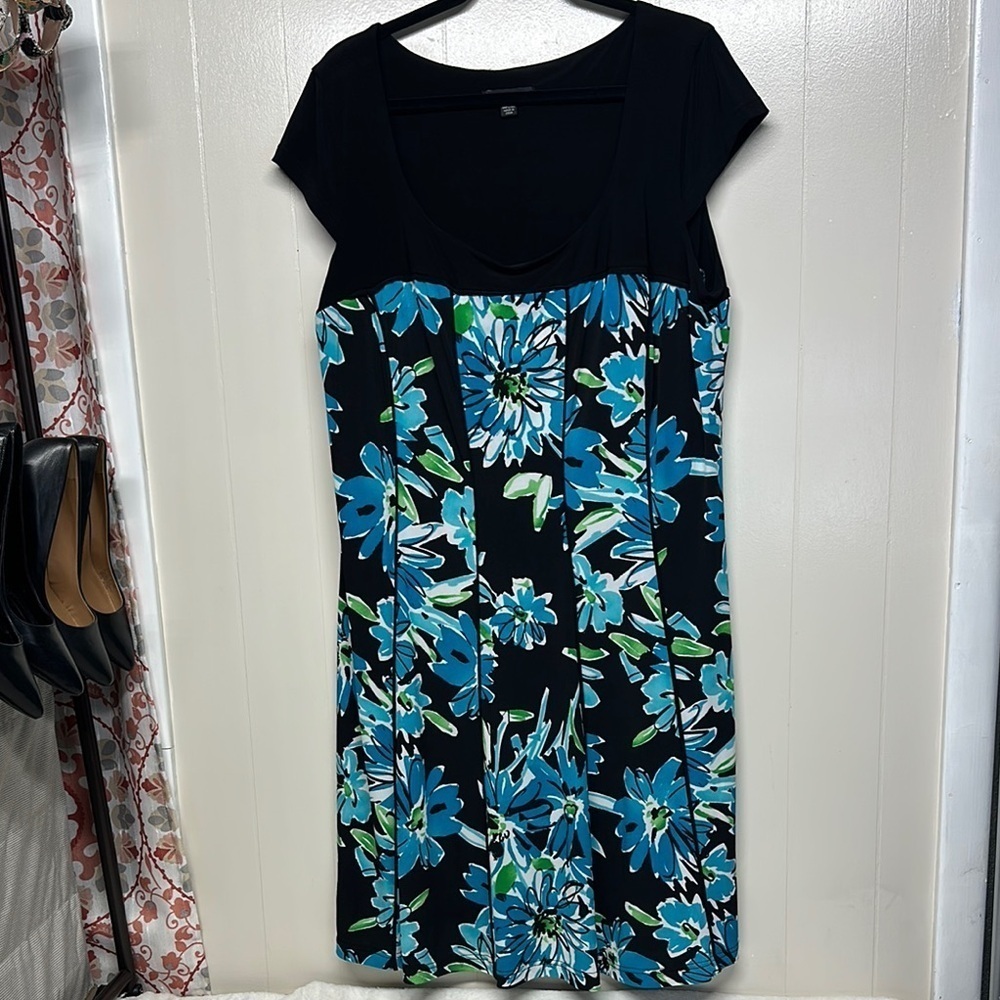 R&K Black and Blue Floral Midi Dress